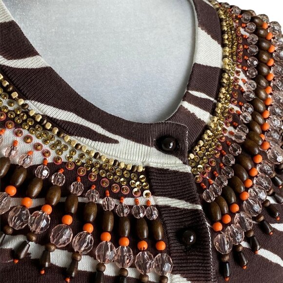 Kate Spade New York Zebra Print Beaded Cardigan Sweater Womens Sz XS - Picture 5 of 8